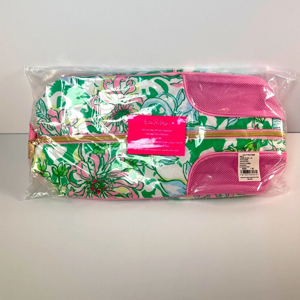 Lilly Pulitzer Designer Travel Shoe Bag Spearmint Blossom Views - Picture 6 of 7